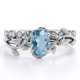 thumbnail image 1 of JeenMata Anillo de Novia con Diseño de Hojas en Forma de Milgrain con Filigrana Art Déco Aguamarina Azul de 1,5 Quilates Talla Huevo y Moissanita; Baño de Oro Blanco de 18 K sobre Plata, 1 of 6