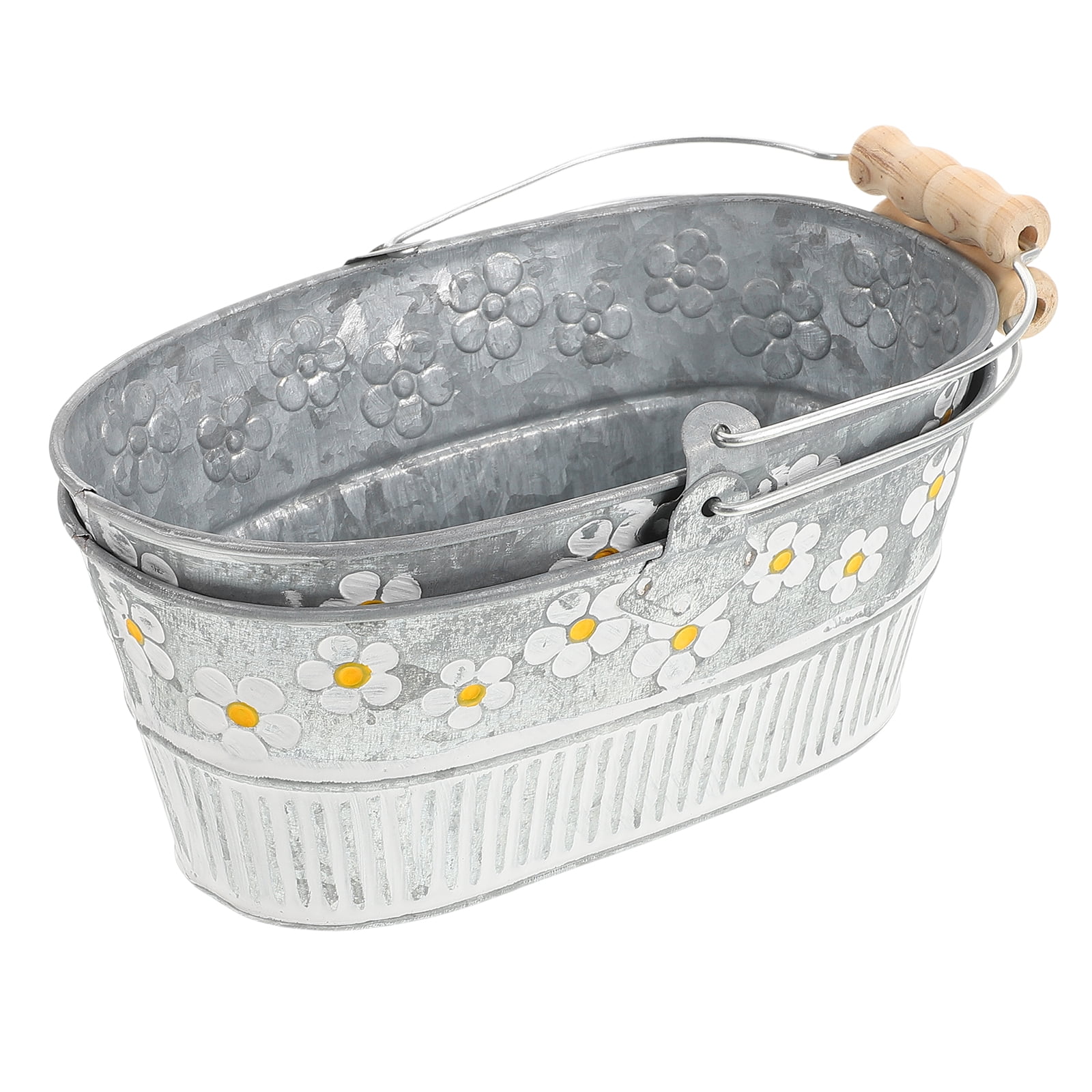 Shisuyan Retro Flower Arrangement Bucket Silver 2Pcs 7.5x5.1x3.1in