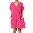 thumbnail image 1 of Robe Mini Babydoll en Gaze de Coton à Manches Courtes Col en V Décontractée pour Femmes, 1 of 7