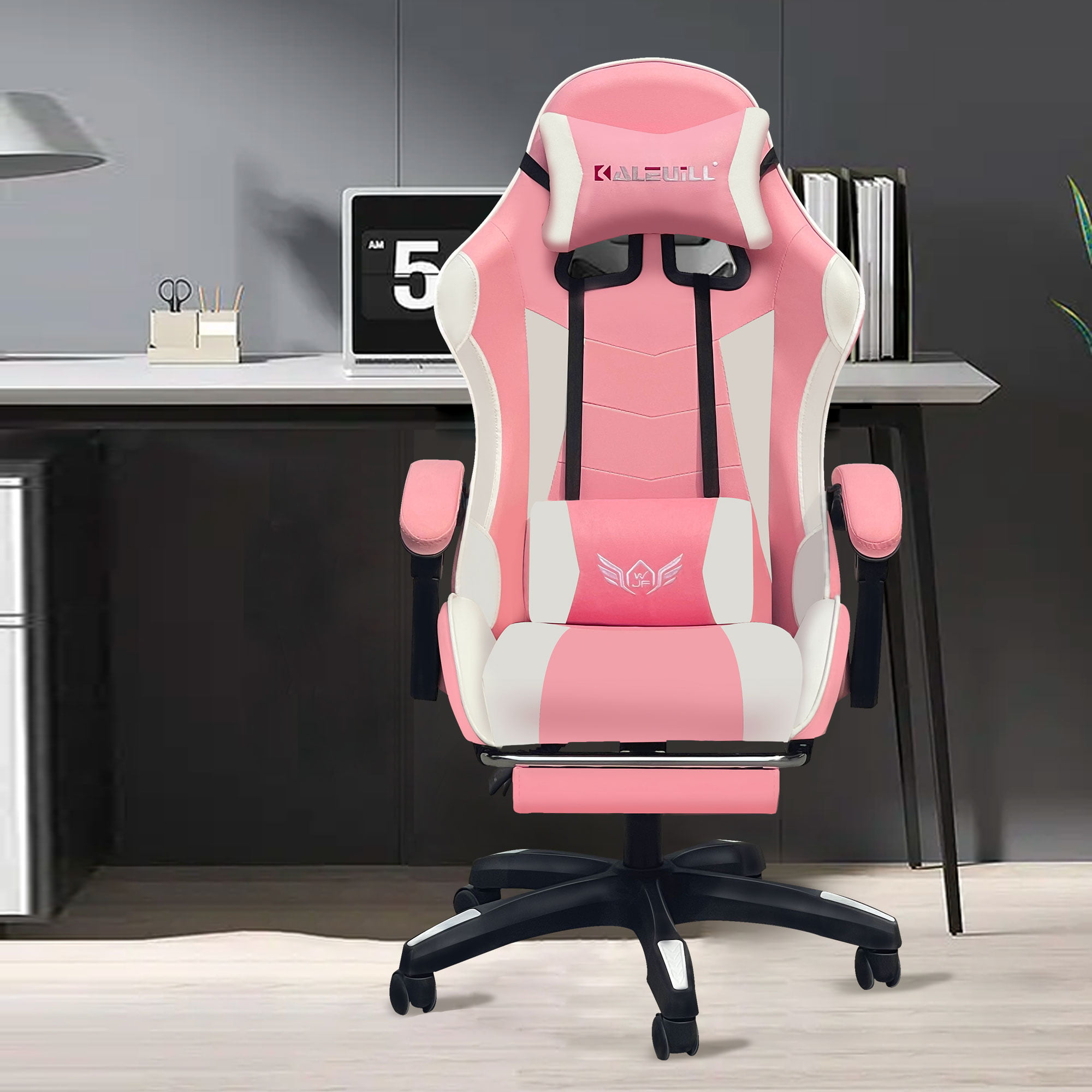 Leather PC Gaming Chair Adjustable Neck Pillow and Heart Shaped Lumbar  Support Cushion Office Chair with Nylon Base & Casters - Bed Bath & Beyond  - 36182614
