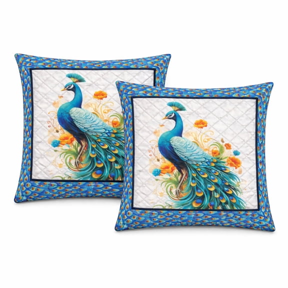 Elegant Peacock Decorative Cushion Cover with Floral Art Design, Colorful Bird Throw Pillow for Living Room Bedroom Home Decor 16X16