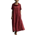 thumbnail image 2 of Smsaxvxz Women's Summer Dresses Fashion Crew Neck Short Sleeve Casual Solid Loose Maxi Beach Sundress Wine S, 2 of 9