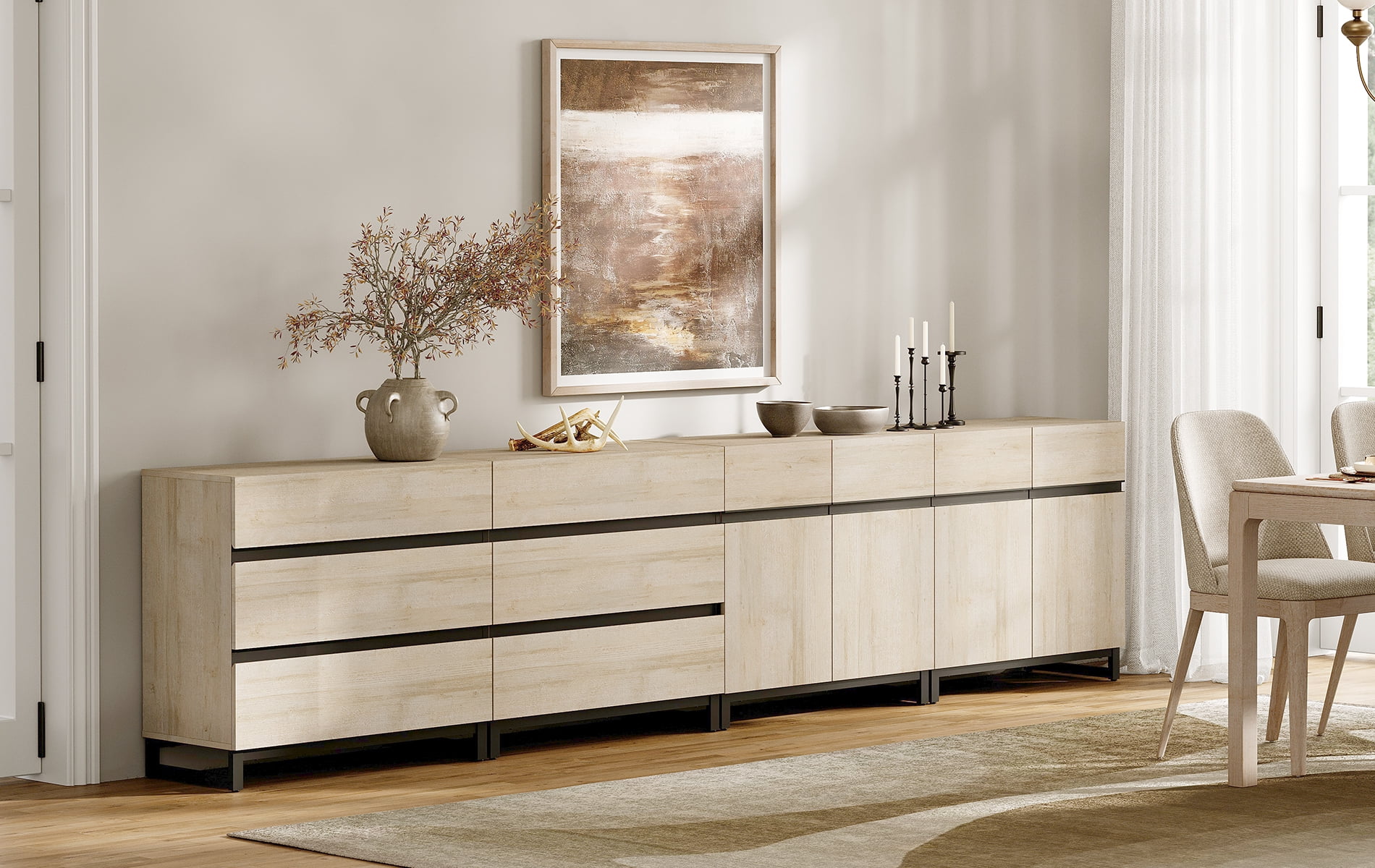 Modern Multifunctional Buffet Sideboard, Storage Cabinet with Hidden Handle & Adjustable Shelves for Home Decor,Beige
