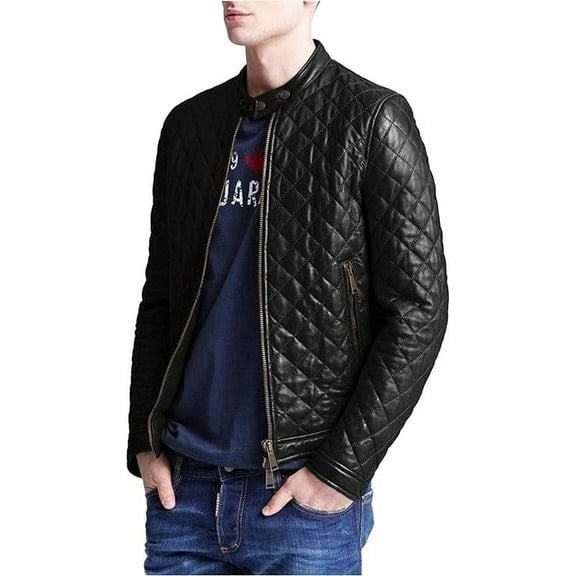 Men's Genuine Lambskin Leather Jacket Biker Soft Stylish Motorcycle Jacket MJF027