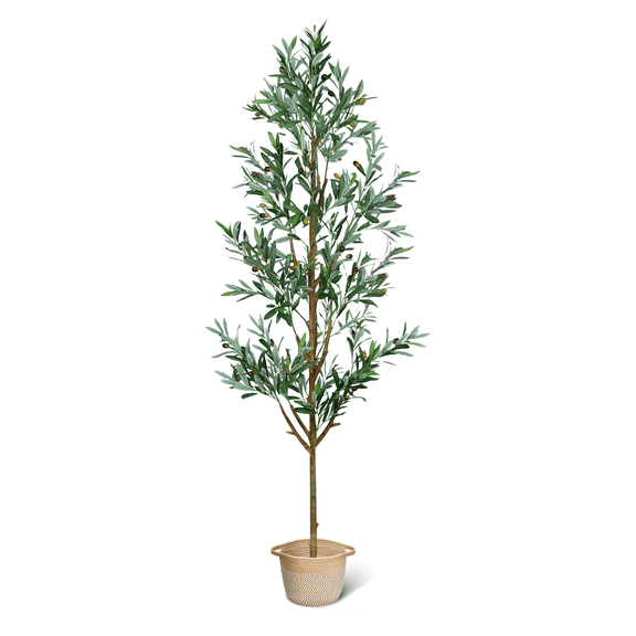 ZOES HOMEWARE 6FT Artificial Olive Tree, Fake Olive Trees for Indoor, Faux Olive Tree with Planter & Basket for Office Home Decor