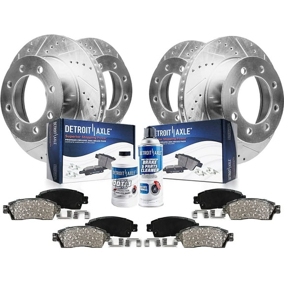 Detroit Axle - Brake Kit for 4WD Ford Excursion F250 F350 Super Duty Drilled and Slotted Brake Rotors Ceramic Brakes Pads Replacement: 13.03" Front and 12.83" Rear Rotors