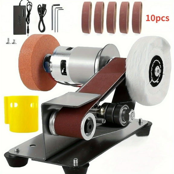 3-In-1 Mini Belt Sander - 15 Degree Knife Sharpener Electric Bench Grinder Sanding Machine, 7 Types Adjustable Speed Buffer Polisher for Metal Wood DIY Handcraft, Tool & Knife Sharpening (Plus Kit)