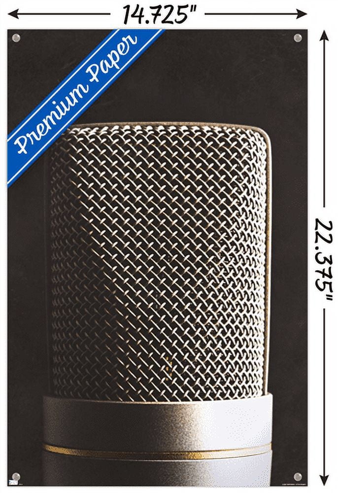 Tom Quartermaine - Retro Microphone Wall Poster with Pushpins, 14.725" x 22.375"
