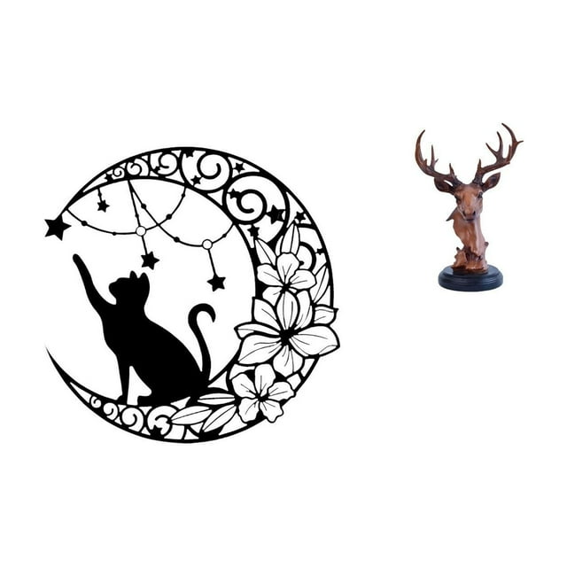 Escultura de gato místico con cabeza de ciervo, estatua de animal, decoración del hogar para amantes de los gatos y la naturaleza.
