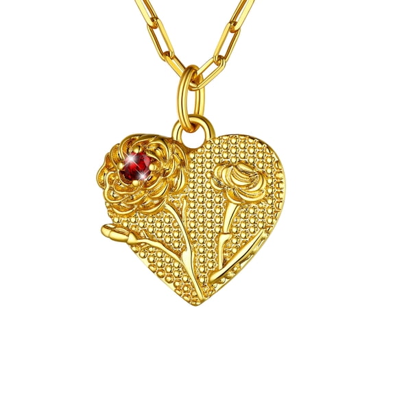 [Clearance]Birthday Flower Gold Plated Pendant Heart Necklace Paperclip Chain for Women Mother's Day Gift for Mom Wife