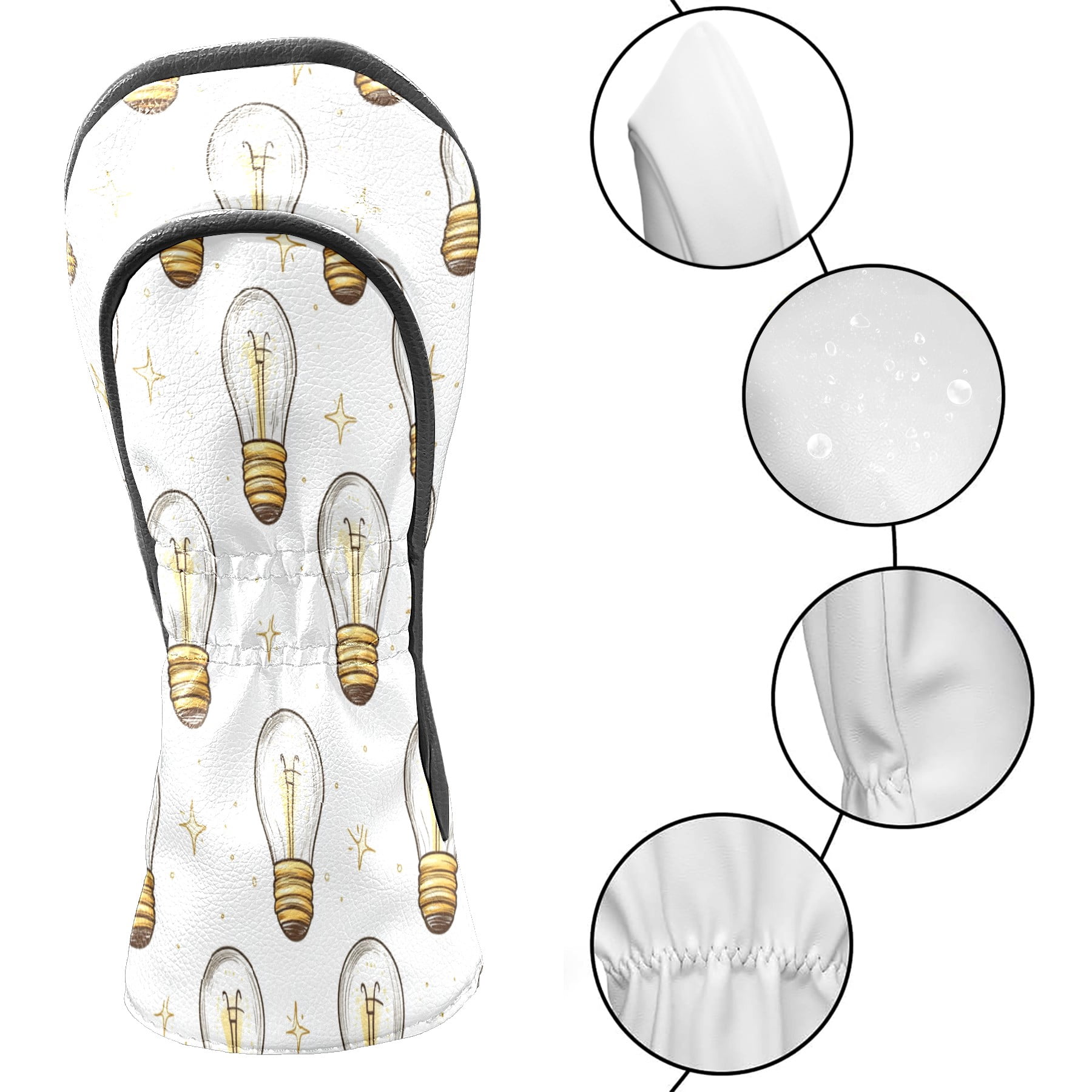 Golf Club Covers PU Leather Waterproof Head Covers for Fairway Woods Hybrids Light Bulb Pattern