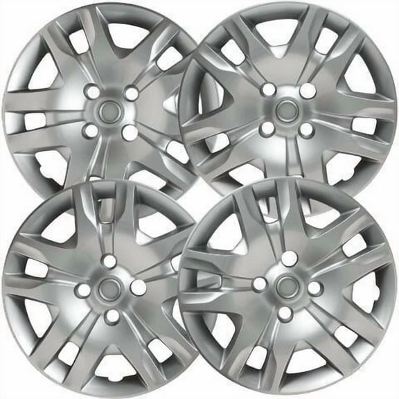 Fuel Rider Set of 4 16 inch Silver Bolt-On Hubcaps With 10 Spoke Compatible With 2010-2012 Nissan Sentra Standard Steel Wheel Covers