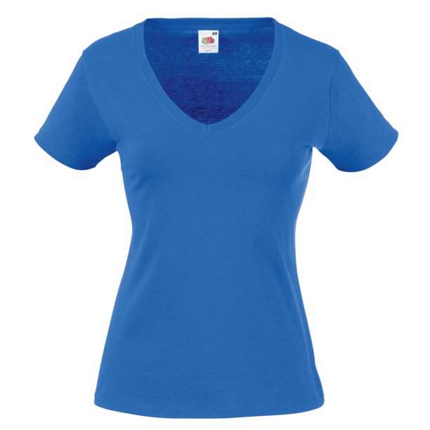 Fruit Of The Loom- Camiseta de manga corta Valuewieght con cuello en forma de V para mujer (Azul)
