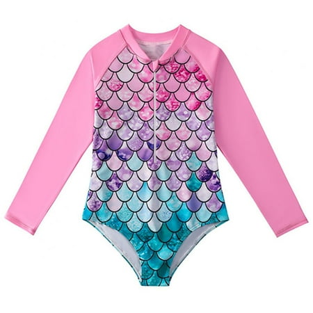 

Maxcozy Girls Swimsuits One Piece Long Sleeve Rashguard UPF50+ Sun Protective Bathing Suit 2-10 Years