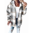 thumbnail image 2 of Women'S Casual Jacket Plaid Long Sleeve Shacket Fleece Lined Hooded Jackets Warm Coat Light Gray XXXL, 2 of 9
