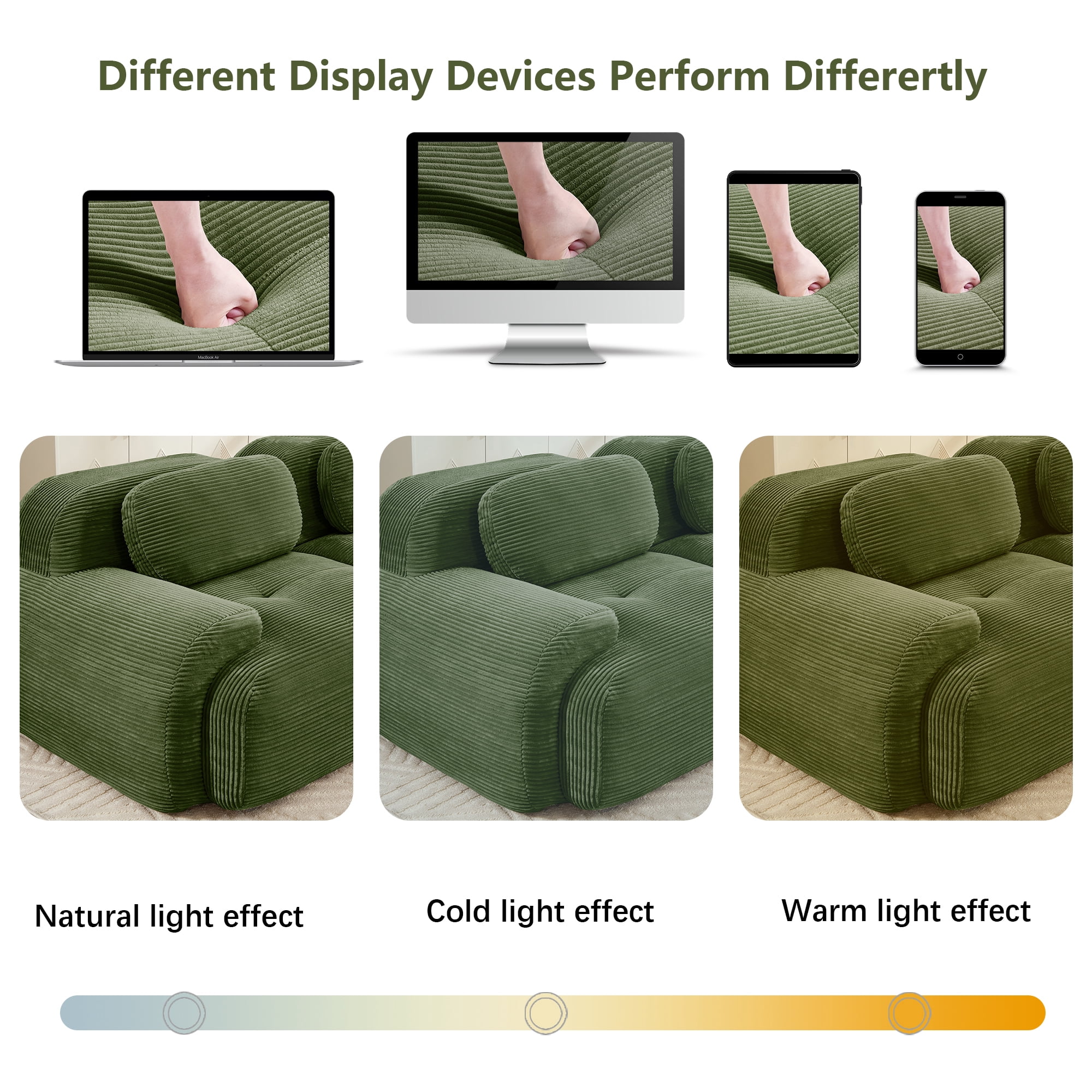 Alvantor 117" Modular Sectional Sofa Corduroy Oversized U-Shaped Cloud Couch with Movable Ottomans Upholstered Sofa for Living Room Bedroom, No Assembly Required, 3-Seats, Green