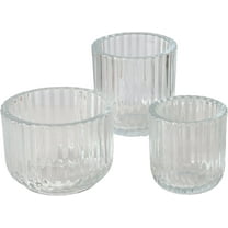 Modernist Home 3-Piece Chubby Tea Light and Votive Candle Holders, Clear Ribbed Glass, Set of 3