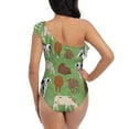 thumbnail image 5 of Salouo Cows And Calves Pattern One Shoulder Ruffled One Piece Swimsuit for Women V Neck Swimwear Tummy Control Bathing Suit-Large, 5 of 6