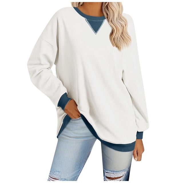 WEAIXIMIUNG Chandail à Fermeture Éclair pour Femme Grande Taille Chandail Décontracté à Manches Longues pour Femme à Encolure Assortie Chandail à Enfiler à Col Rond Chandail à Capuchon