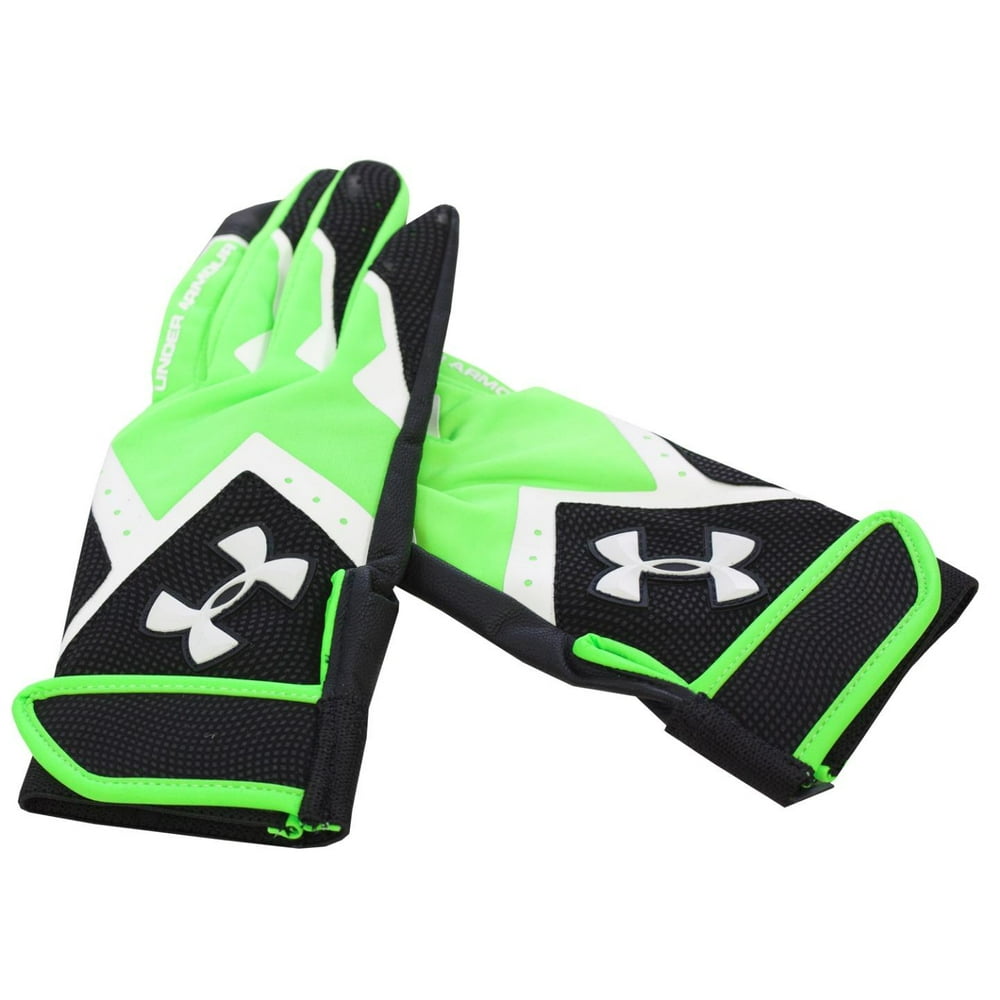 UNDER ARMOUR CLEANUP BOYS BATTING GLOVES BLACK & NEON GREEN YOUTH
