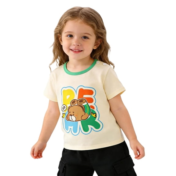 Agkizg Girls Graphic Tee Short Sleeve Crewneck Top for Toddler Girls Cute Casual Summer T-Shirt, Sizes 3-4 Years
