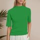 thumbnail image 2 of Top informal de mujer de color liso con cuello medio alto y manga corta: diseño básico fluido, bolsillos funcionales, adecuado para primavera/verano/otoño, 2 of 5