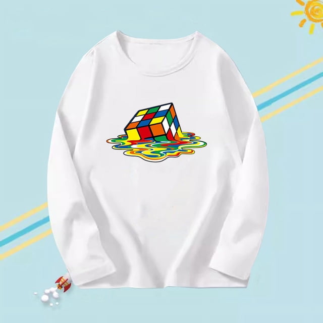 2023 Printemps T-shirts à Manches Longues pour Enfants Coton Col Rond Garçon Tee Automne T-shirts Grand Garçon Automne Blanc3 14T