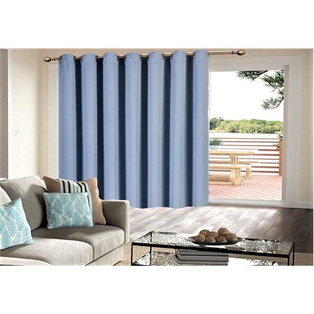 Panel térmico K100 azul pizarra 100 % opaco. Cortina para puerta corrediza de patio, ventana, puerta corrediza, 3 capas de ojales superiores, bloquea el calor, el frío y la luz. Tamaño: 254 cm de