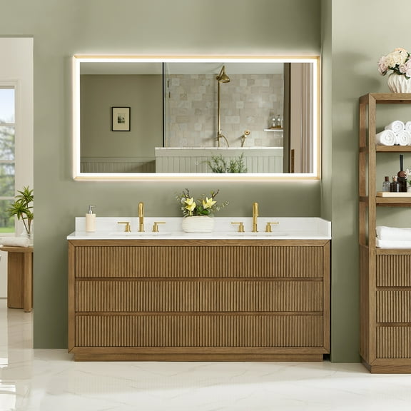 Navan 72"  Wood Vanity in Weathered Brown with Engineered Stone Top No Mirror