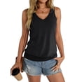 thumbnail image 2 of Womens Banded Bottom V Neck Tank Tops Sleeveless Shirts Casual Loose Fit Clothes 2025 Summer black S, 2 of 8