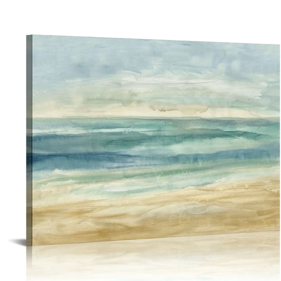 JEUXUS Abstract Seascape Canvas Wall Art - Framed Watercolor Block Array Abstract Oecan Scenery Painting for Living Room Decoration