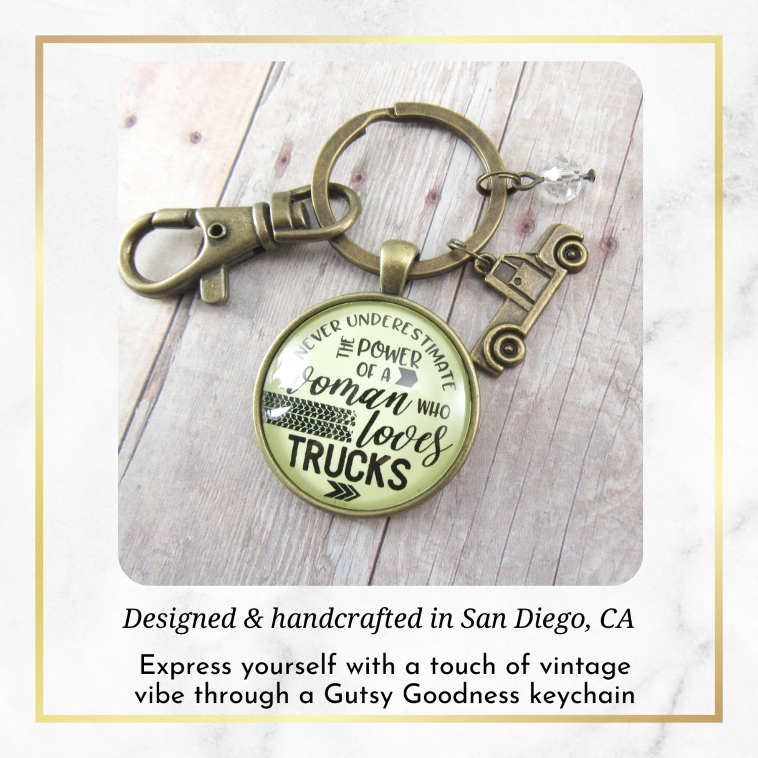 Truck Charm Gutsy Goodness Bronze Keychain Woman Loves Female Truck Jewelry