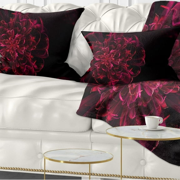 Designart Large Red Alien Fractal Flower - Floral Throw Pillow - 12x20