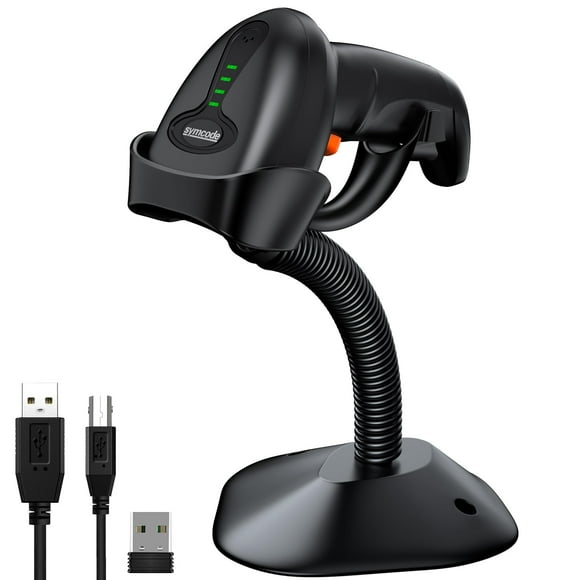 Symcode 2D Wireless Barcode Scanner with Auto-Sensing Stand,Putting on Stand to Scan Automatically Sense Scanning Barcode Scanner with Battery Level Indicator and Multipl
