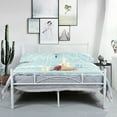 thumbnail image 3 of Yoneston Metal Queen Platform Bed Frame with Modern Bowknot Headboard & Footboard Bedroom Furniture for Adults, White, 3 of 7