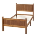 thumbnail image 2 of Twin Size Flat Panel Bed with Headboard & Footboard, Minimalist Modern Platform Bed with Wood Grain Finish, Shaker and Farmhouse Style Design, Sleek and Functional Bedroom Furniture,Light Walnut, 2 of 9