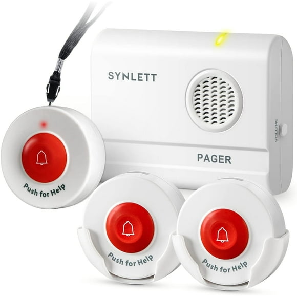 SYNLETT Caregiver Pager 3 Wireless Nurse Call Buttons for Elderly Monitoring SOS Alert System Portable Alarm Call Bell for Nursing Home Care Seniors Patients Emergency