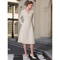 thumbnail image 4 of DARING DIVA Wrap A-Line Pleated Midi Long Sleev Dress S Beige, 4 of 6