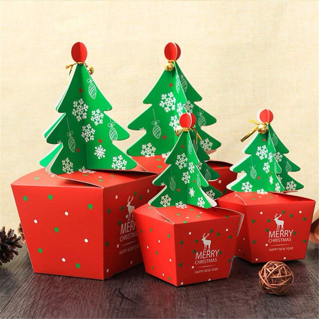 20 cajas de dulces de Navidad 3D con cintas y campanas, bolsas de regalo de árbol de Navidad para regalos de fiesta, dulces, adornos, juguetes, productos horneados y juegos Adepaton FLD-3632