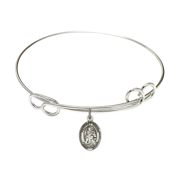 7 1/2 inch Round Double Loop Bangle Bracelet w/ St. Isaiah in Sterling Silver