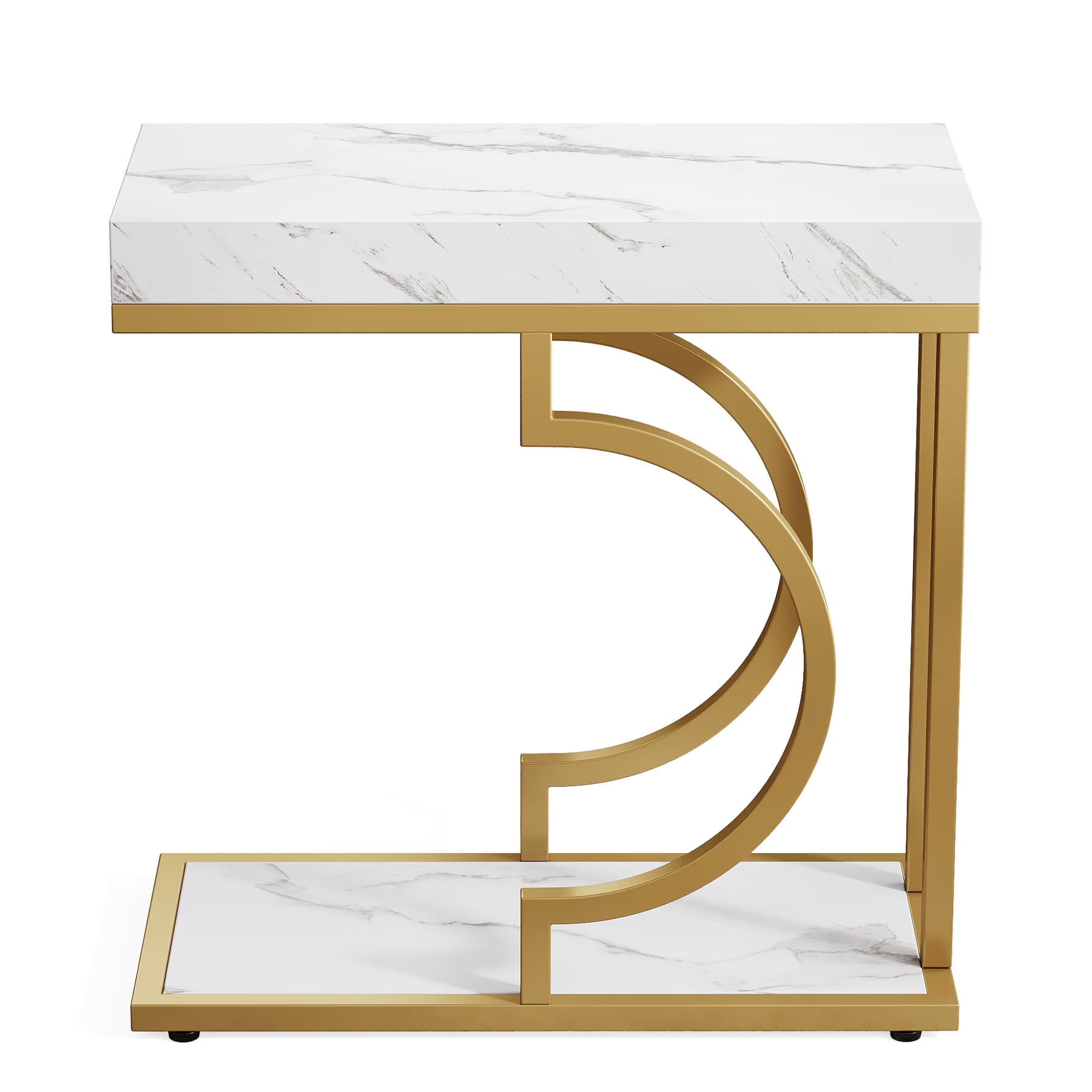 MAYEERTY Narrow End Table, Modern Side Table with Faux Marble Top and Metal Frame, Space-Saving Bedside Table for Living Room, Bedroom