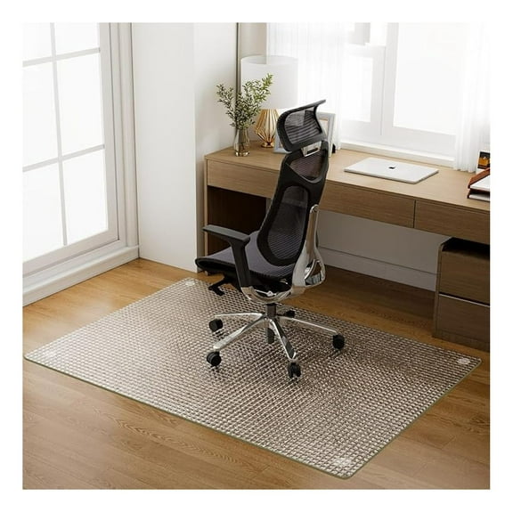 36"x46" Tempered Glass Chair Mat – Checkered Patterned Heavy Duty Floor Mats Protector for Hardwood Floors & Carpet, Decorative Home and Office Desk