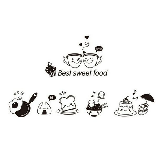 Bewildely Adhesivo de pared con diseño de comida feliz, Bar, comedor, nevera, calcomanía, huevo, café, Mural, arte DIY, TV, cocina, calcomanías, Decoración del hogar Bewildely HA075204-00