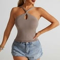 thumbnail image 6 of UPPADA Womens Criss Cross Halter Tank Tops Eyelet Cute Tops Summer Sleeveless Pullover Tops Casual Lightweight V Neck Knit Tank Top,Tank Top for Women Khaki,M, 6 of 8