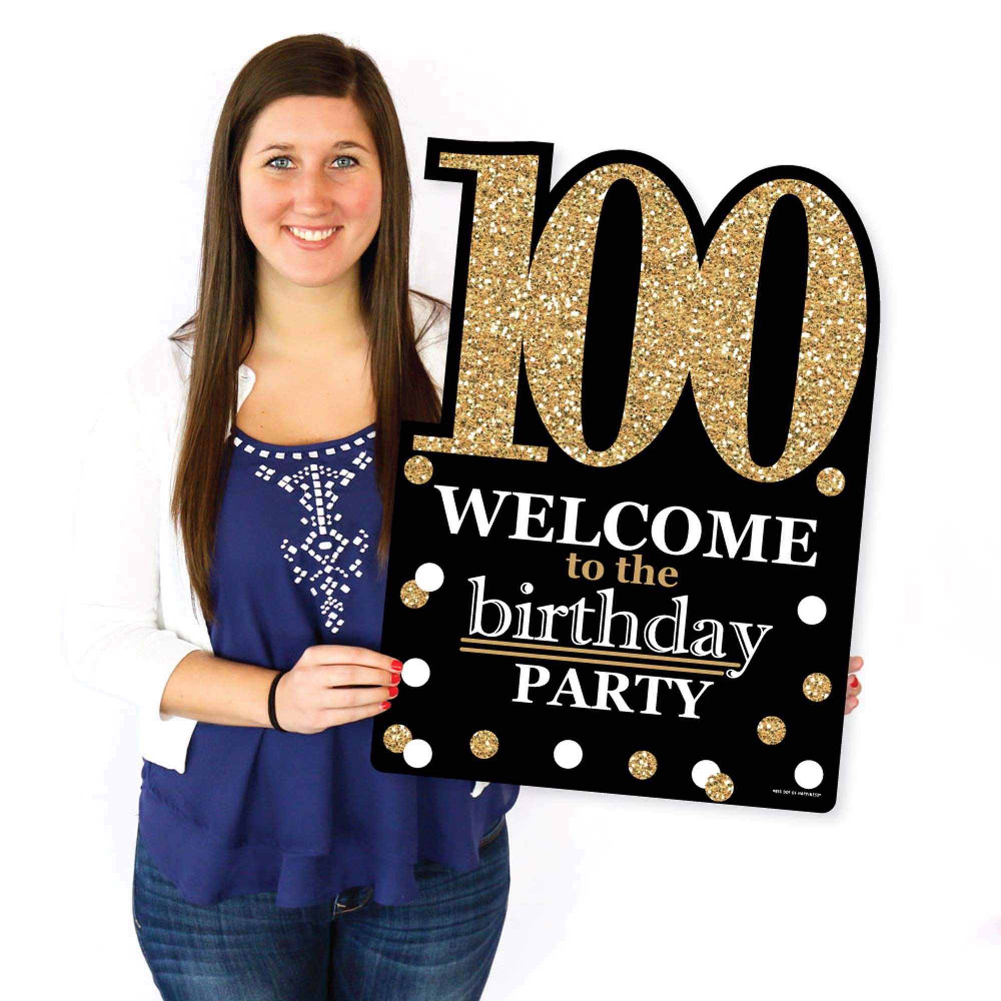 Big Dot of Happiness Adult 100th Birthday - Gold - Party Decorations - Birthday Party Welcome Yard Sign