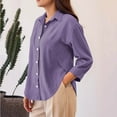 thumbnail image 6 of zbxnLI Women's Linen Shirts Casual Button down Shirt Split Side Long Sleeve Business Work Blouses, 6 of 7
