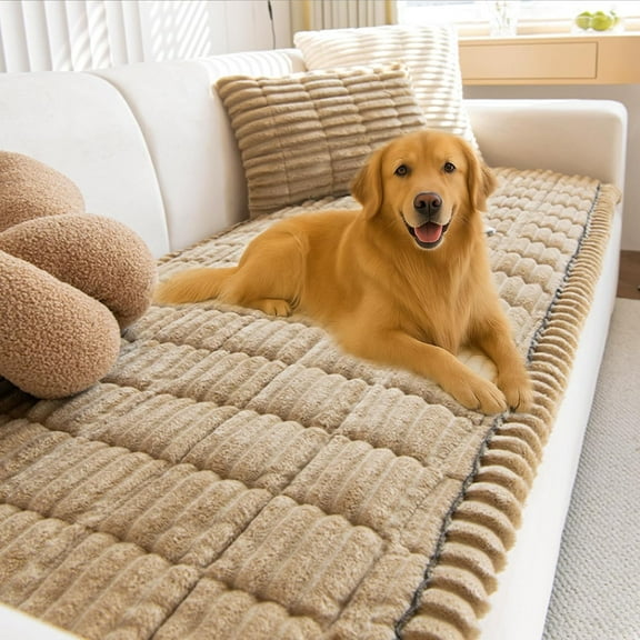 Pawcart Couch Cover, Paw Cart Couch Cover for Dog, Non-Slip Washable Couch Covers for Pets, Ultra-Soft Fluffy Plush Sofa Protector for Home (Khaki,24 * 60 in)