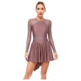 thumbnail image 2 of iiniim Women's Figure Ice Skating Dress Long Sleeve Rhinestones Roller Skating Lyrical Dancewear Dusty Pink XXL, 2 of 7