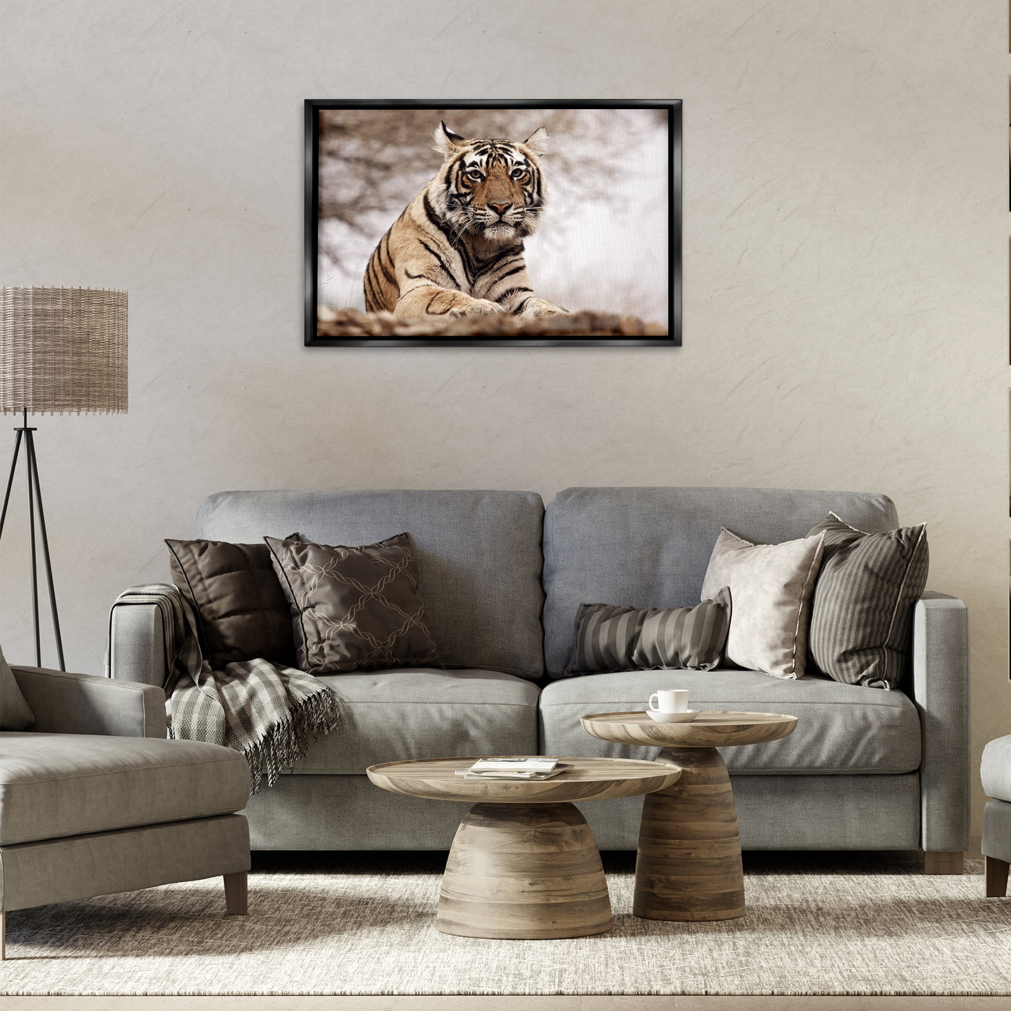 Stupell Industries Strong Tiger Atop Hill Animals & Insects Photography Black Floater Framed Canvas Art Print Wall Art, 31 x 21