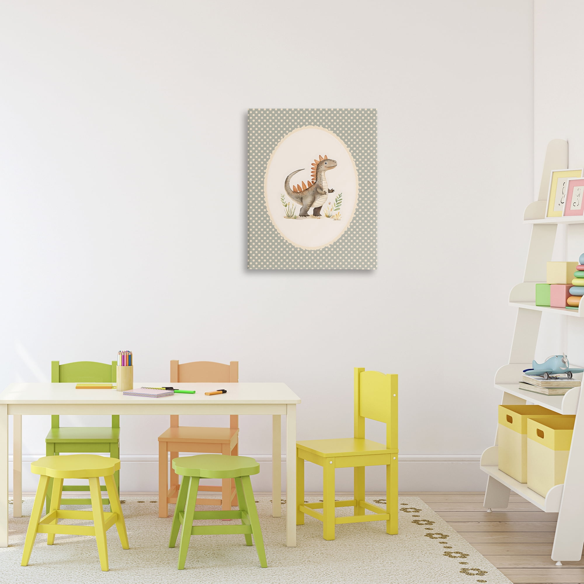 Stupell Industries Watercolor Dinosaur Polka Dot Border Canvas Wall Art, design by LSR Design Studio